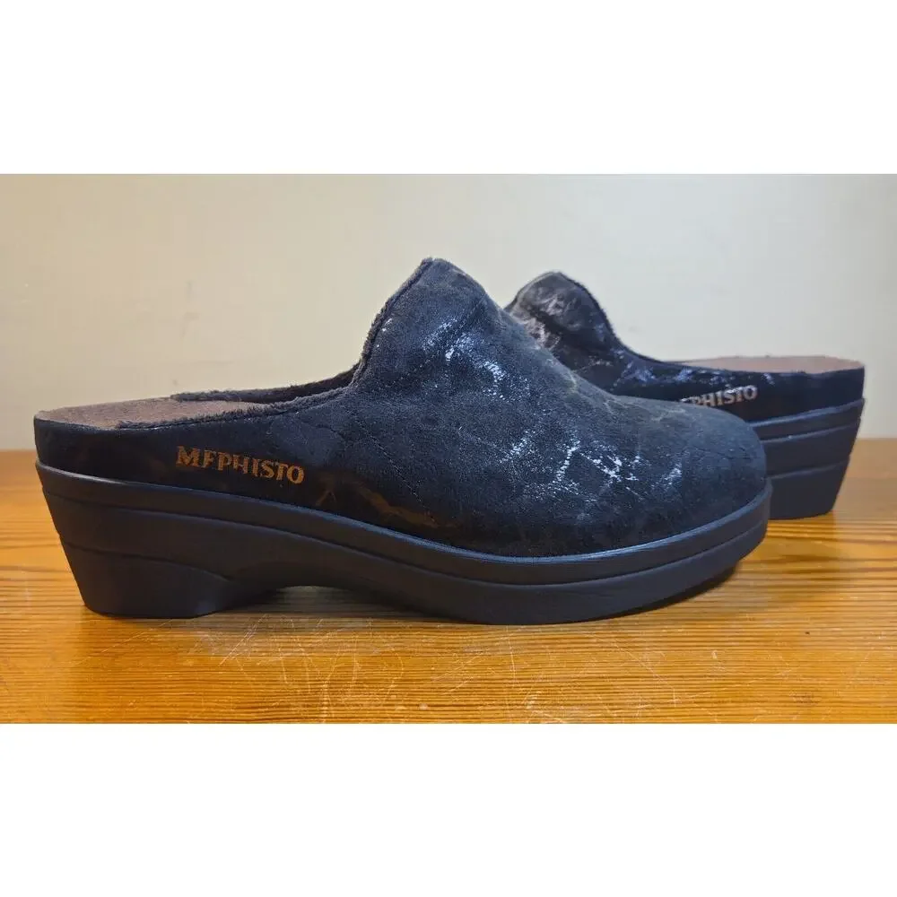 Women’s 5.5 36 Mephisto Metallic Black Satty Nubuck Suede Clogs Mules Slip Ons - Picture 5 of 6